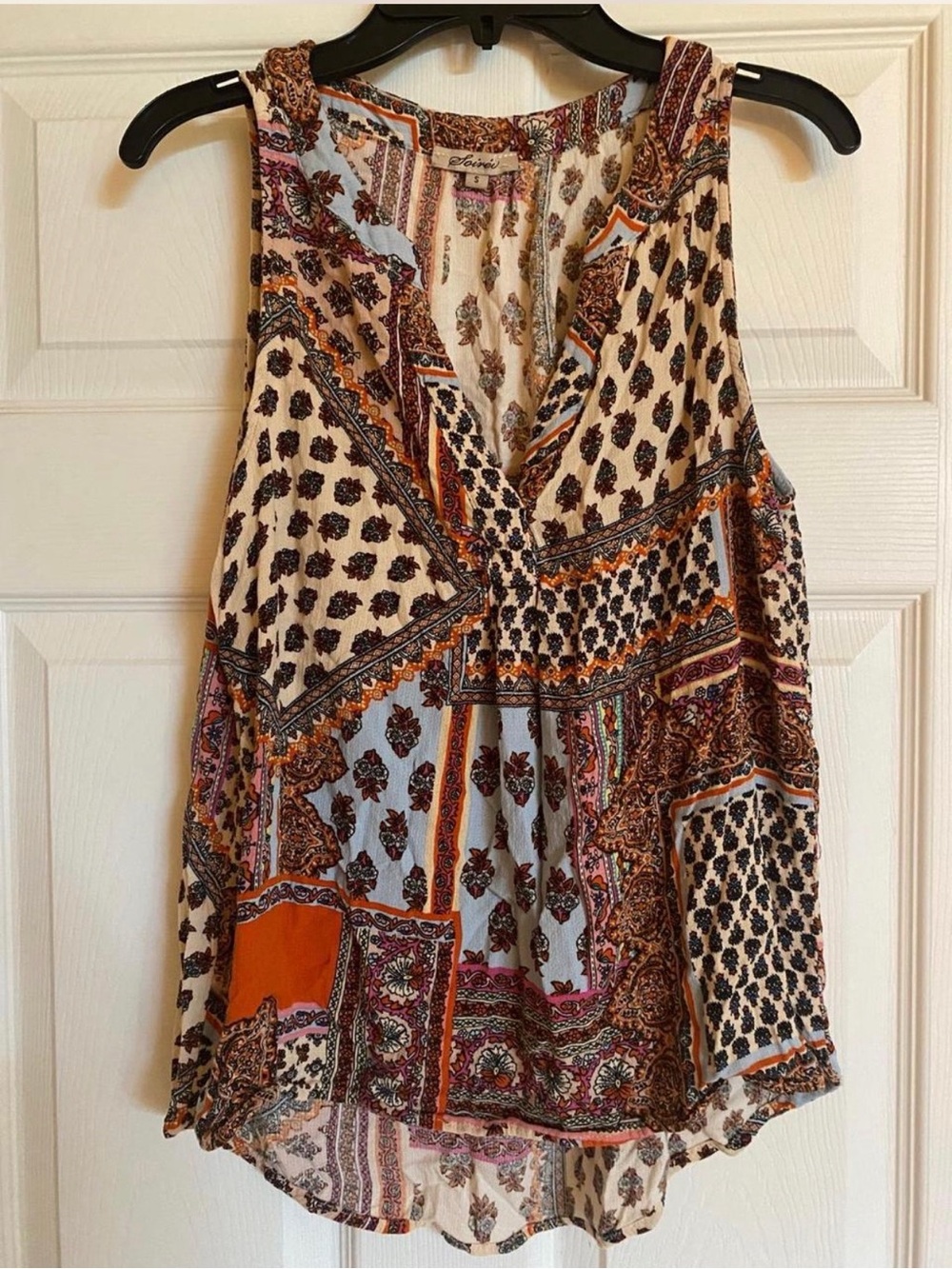 Sleeveless Bohemian Patchwork V-Neck Tank Top Soiree Size Small